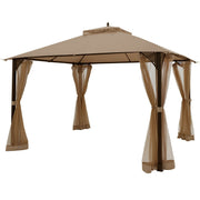 Costway - 12 x 10 Feet Outdoor Double Top Patio Gazebo with Netting-Brown
