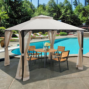 Costway - 12’ x 10’Outdoor Double Top Patio Gazebo-Beige