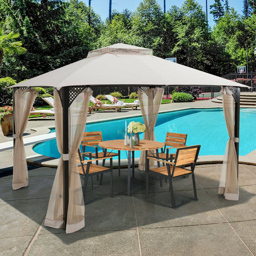 Costway - 12’ x 10’Outdoor Double Top Patio Gazebo-Beige