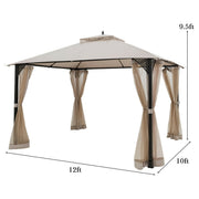 Costway - 12’ x 10’Outdoor Double Top Patio Gazebo-Beige