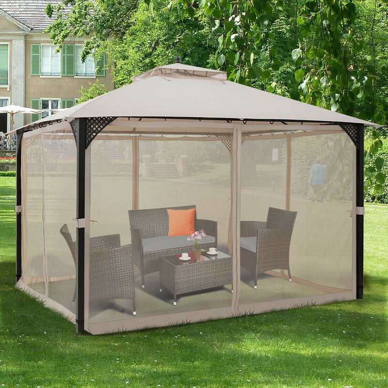 Costway - 12’ x 10’Outdoor Double Top Patio Gazebo-Beige