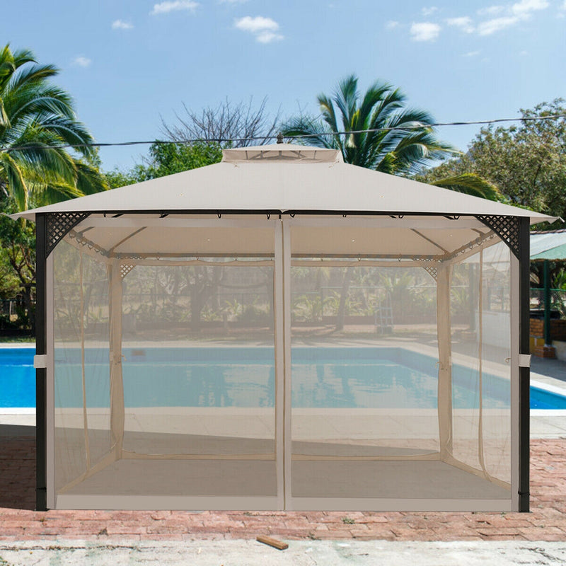 Costway - 12’ x 10’Outdoor Double Top Patio Gazebo-Beige