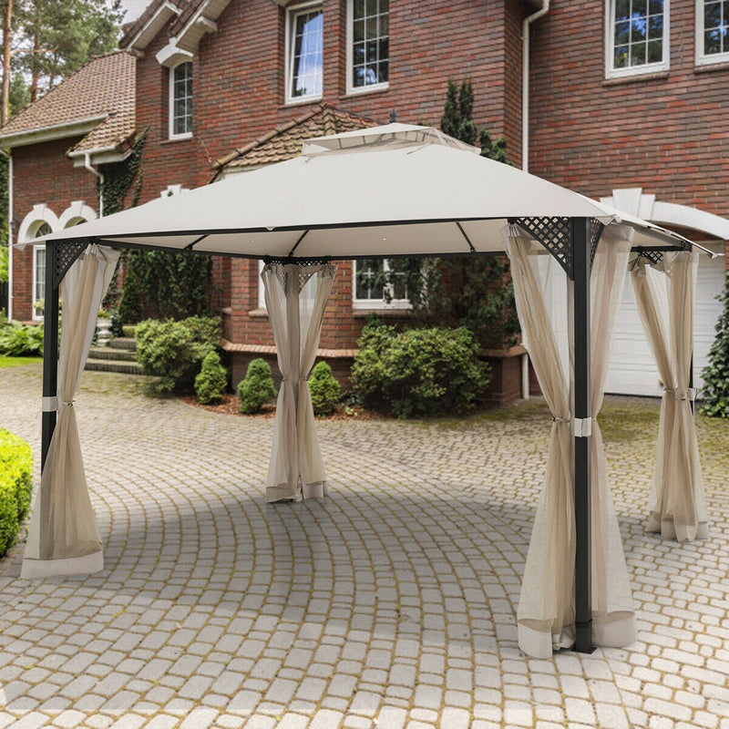 Costway - 12’ x 10’Outdoor Double Top Patio Gazebo-Beige