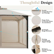 Costway - 12’ x 10’Outdoor Double Top Patio Gazebo-Beige