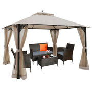 Costway - 12’ x 10’Outdoor Double Top Patio Gazebo-Beige