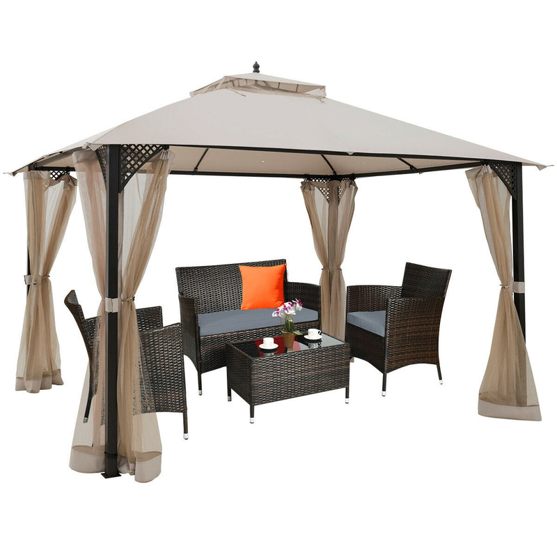 Costway - 12’ x 10’Outdoor Double Top Patio Gazebo-Beige