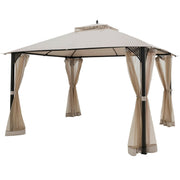 Costway - 12’ x 10’Outdoor Double Top Patio Gazebo-Beige