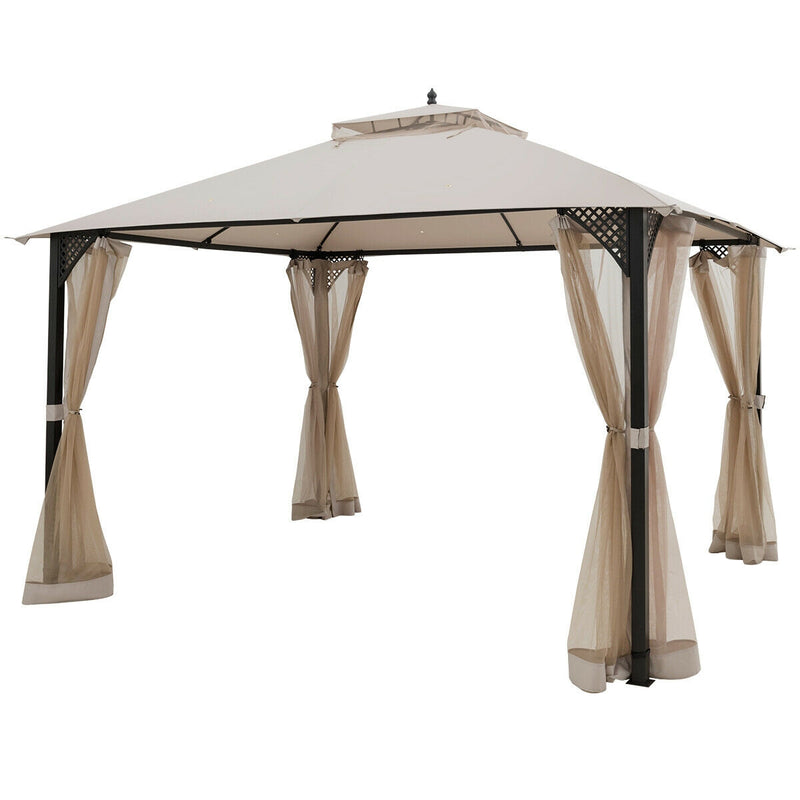 Costway - 12’ x 10’Outdoor Double Top Patio Gazebo-Beige