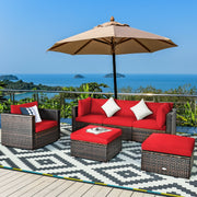 Costway - 6 Pieces Patio Rattan Furniture Set with Sectional Cushion-Red