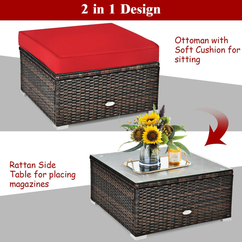 Costway - 6 Pieces Patio Rattan Furniture Set with Sectional Cushion-Red