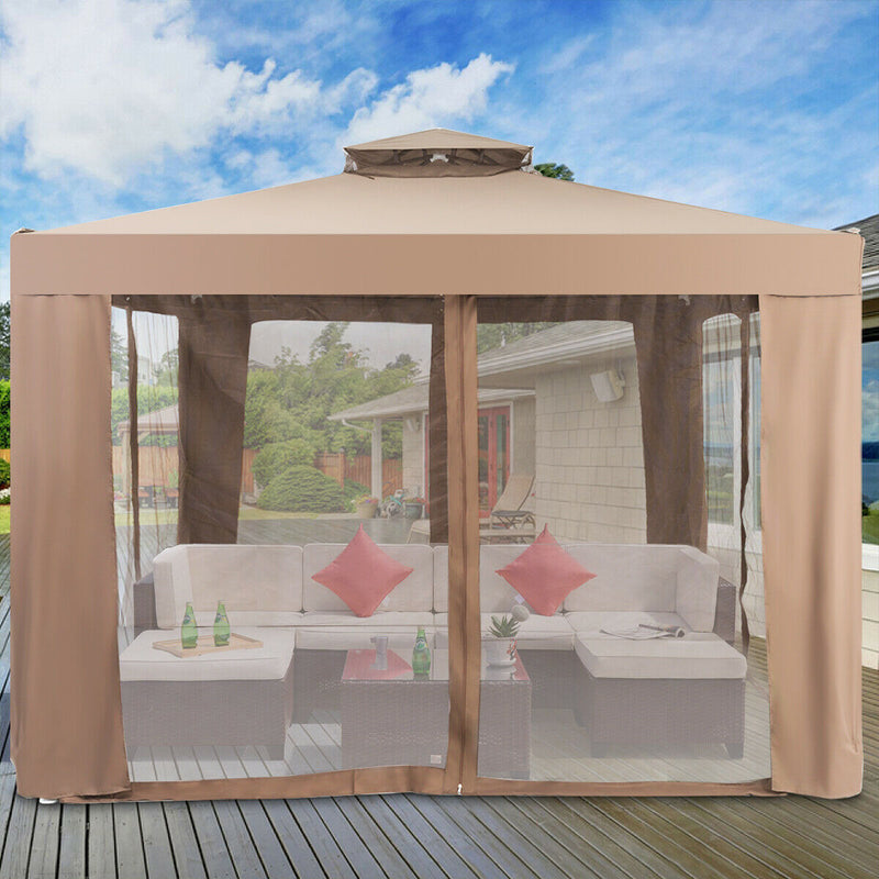 Costway - Canopy and Garden Structures Gazebo with Netting for Outdoors-Brown