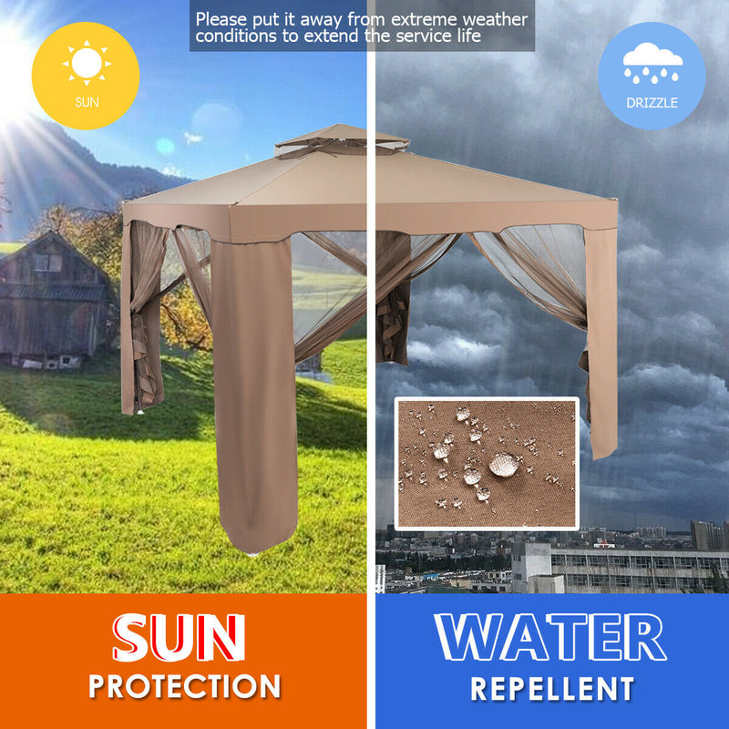 Costway - Canopy and Garden Structures Gazebo with Netting for Outdoors-Brown