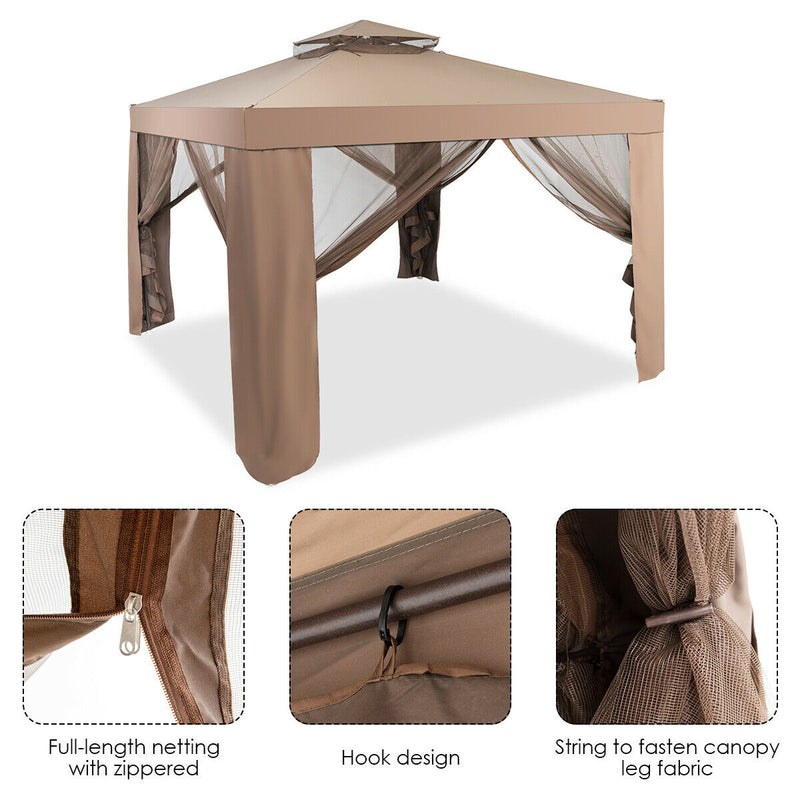 Costway - Canopy and Garden Structures Gazebo with Netting for Outdoors-Brown
