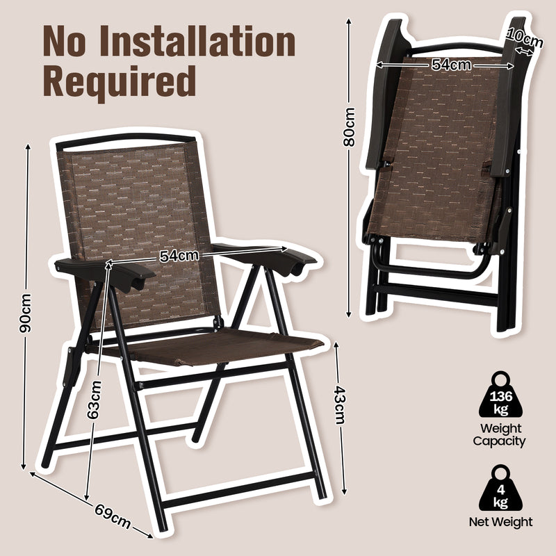 Costway - 4 Pieces Folding Dining Chairs with Steel Armrests and Sling Back