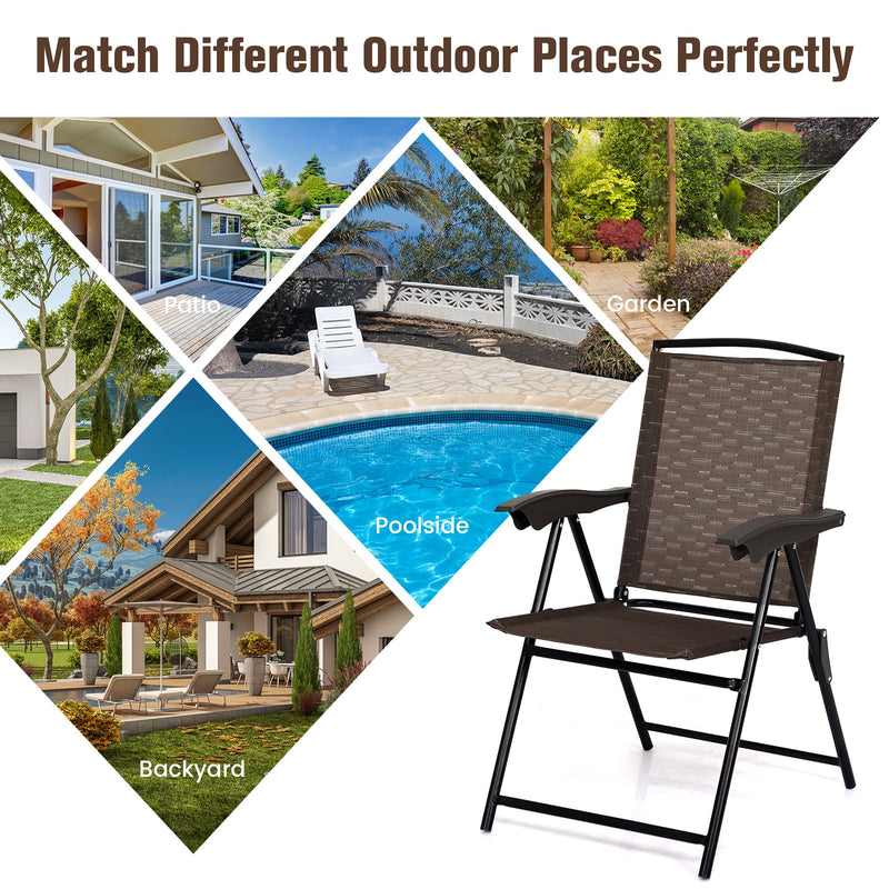 Costway - 4 Pieces Folding Dining Chairs with Steel Armrests and Sling Back