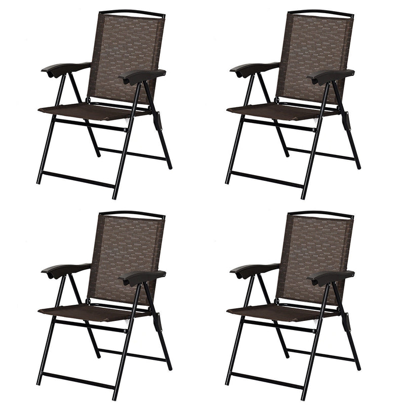 Costway - 4 Pieces Folding Dining Chairs with Steel Armrests and Sling Back