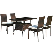 Costway - 5 Pcs Rattan Dining Set Glass Table High Back Chair