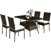 Costway - 5 Pcs Rattan Dining Set Glass Table High Back Chair