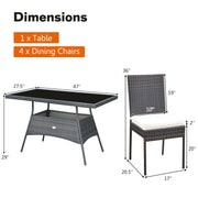 Costway - 5 Pcs Rattan Dining Set Glass Table High Back Chair