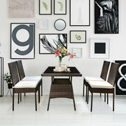 Costway - 5 Pcs Rattan Dining Set Glass Table High Back Chair
