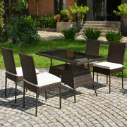 Costway - 5 Pcs Rattan Dining Set Glass Table High Back Chair