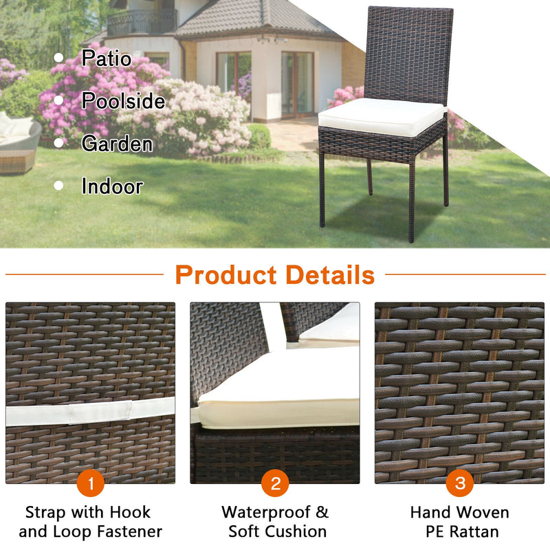 Costway - 5 Pcs Rattan Dining Set Glass Table High Back Chair