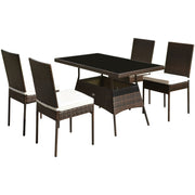 Costway - 5 Pcs Rattan Dining Set Glass Table High Back Chair