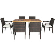 Costway - 7Pcs Patio Rattan Cushioned Dining Set with Umbrella Hole-Warm White