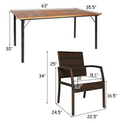 Costway - 7Pcs Patio Rattan Cushioned Dining Set with Umbrella Hole-Warm White