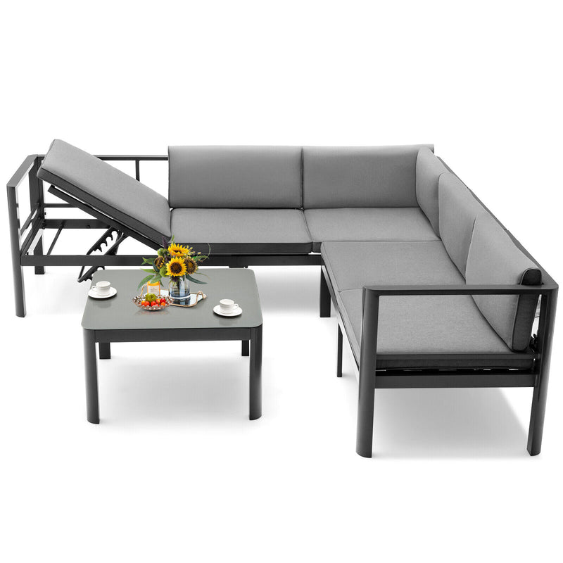 Costway - 3 Pieces Aluminum Patio Furniture Set with 6-Level Adjustable Backrest-Gray