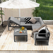 Costway - 3 Pieces Aluminum Patio Furniture Set with 6-Level Adjustable Backrest-Gray