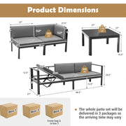Costway - 3 Pieces Aluminum Patio Furniture Set with 6-Level Adjustable Backrest-Gray