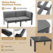 Costway - 3 Pieces Aluminum Patio Furniture Set with 6-Level Adjustable Backrest-Gray