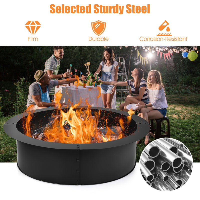 Costway - 36 inch Round Steel Fire Pit Ring Line for Outdoor Backyard