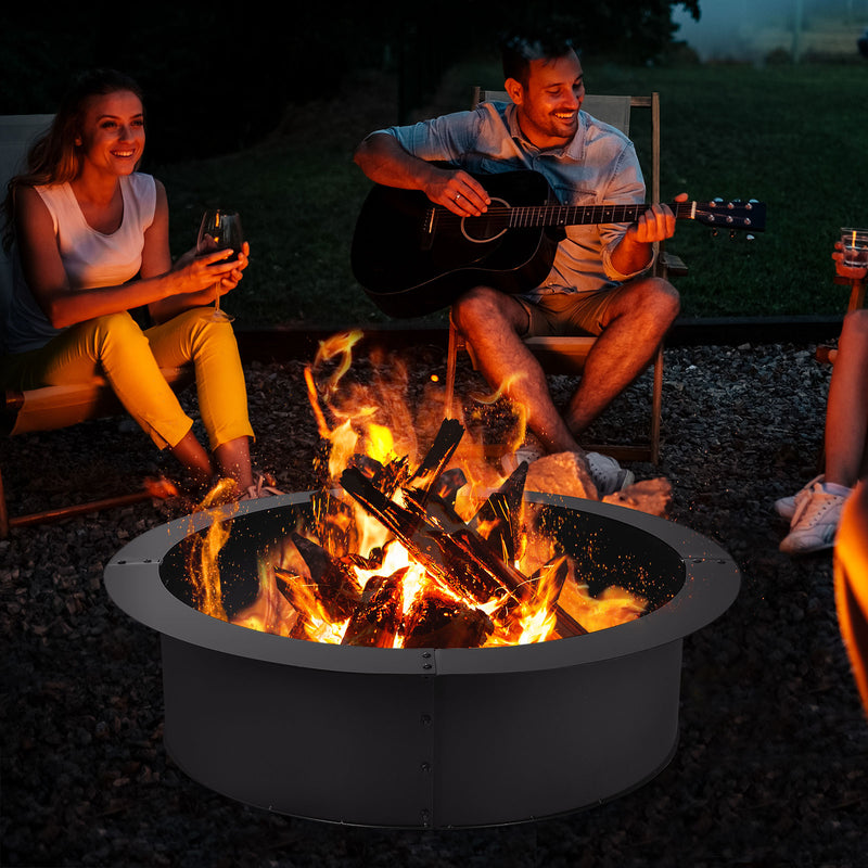 Costway - 36 inch Round Steel Fire Pit Ring Line for Outdoor Backyard