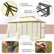 Costway - 10 Feet x 13 Feet Tent Canopy Shelter with Removable Netting Sidewall-Beige