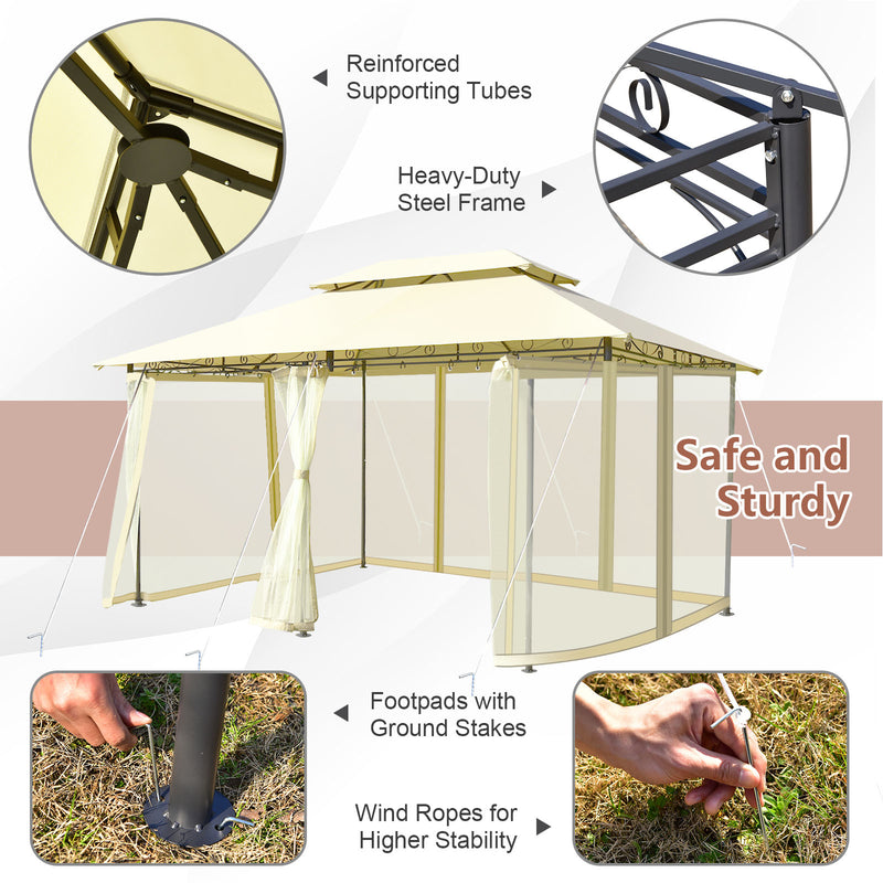 Costway - 10 Feet x 13 Feet Tent Canopy Shelter with Removable Netting Sidewall-Beige