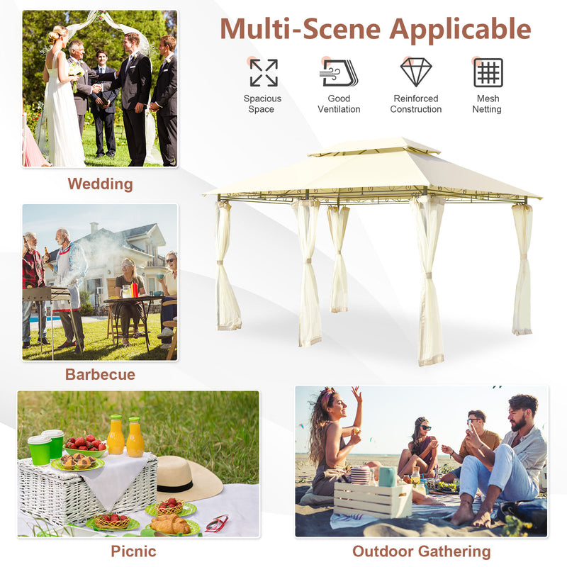 Costway - 10 Feet x 13 Feet Tent Canopy Shelter with Removable Netting Sidewall-Beige