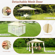 Costway - 10 Feet x 13 Feet Tent Canopy Shelter with Removable Netting Sidewall-Beige