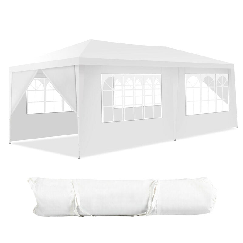 Costway - 10 x 20 Feet 6 Sidewalls Canopy Tent with Carry Bag-White