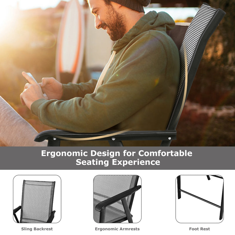 Costway - 4-Pack Patio Folding Chairs Portable for Outdoor Camping-Gray