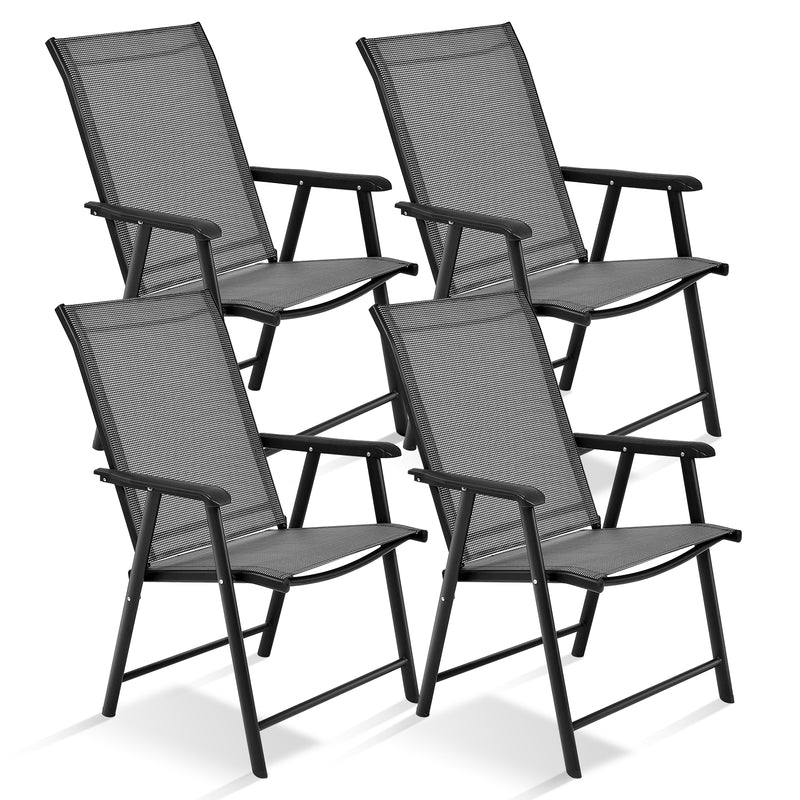 Costway - 4-Pack Patio Folding Chairs Portable for Outdoor Camping-Gray