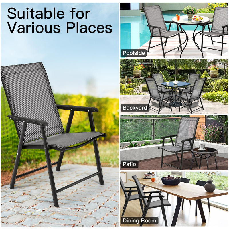 Costway - 4-Pack Patio Folding Chairs Portable for Outdoor Camping-Gray