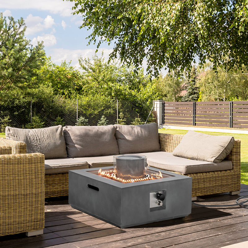 Costway - 28 Inch 50000 BTU Patio Square Propane Fire Pit with PVC Cover-Gray