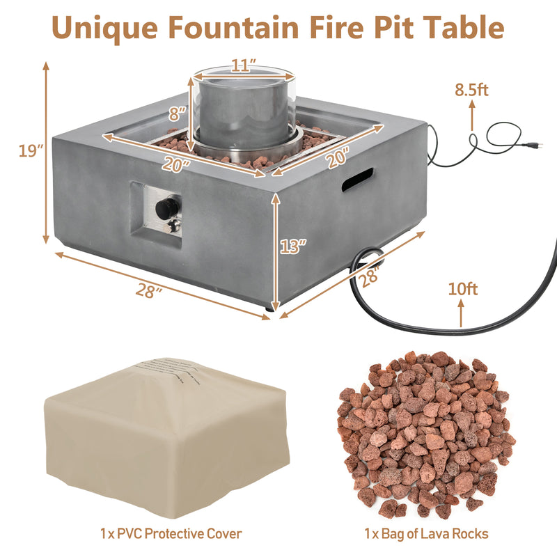 Costway - 28 Inch 50000 BTU Patio Square Propane Fire Pit with PVC Cover-Gray