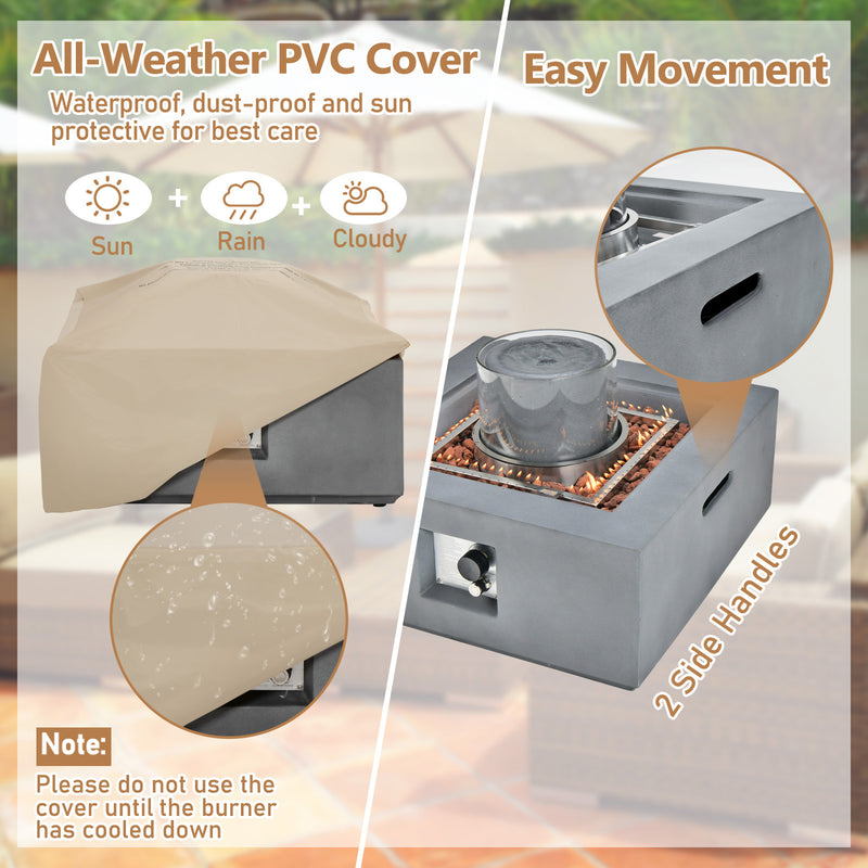 Costway - 28 Inch 50000 BTU Patio Square Propane Fire Pit with PVC Cover-Gray