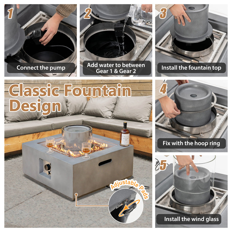Costway - 28 Inch 50000 BTU Patio Square Propane Fire Pit with PVC Cover-Gray