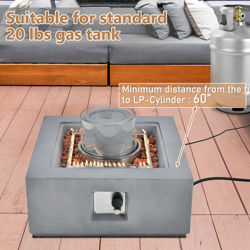 Costway - 28 Inch 50000 BTU Patio Square Propane Fire Pit with PVC Cover-Gray