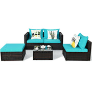 Costway - 5 Pieces Patio Rattan Furniture Set with Coffee Table-Turquoise