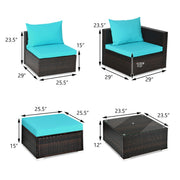 Costway - 5 Pieces Patio Rattan Furniture Set with Coffee Table-Turquoise